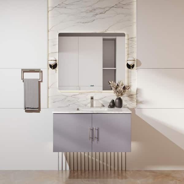 Geneva 36 in. W x 22 in. D Single Bath Vanity Cabinet without Top in Dark Grey with Mirror Assembled