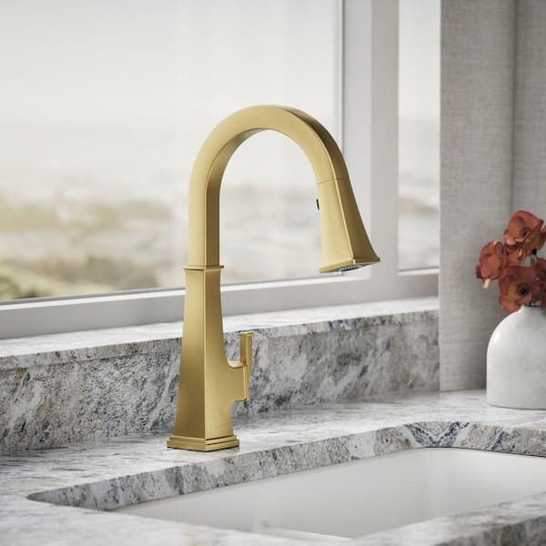 Riff Single-Handle Touchless Pull Down Sprayer Kitchen Faucet in Vibrant Brushed Moderne Brass