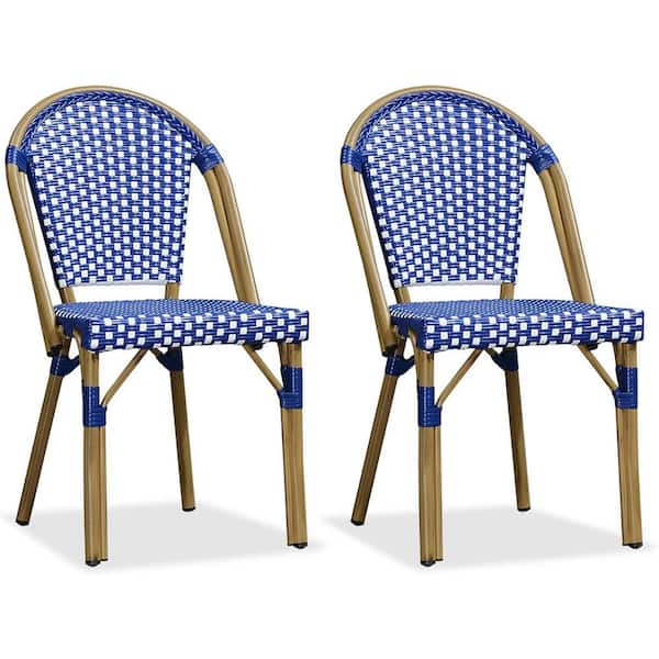 Patio Blue in Outdoor for Hand-Woven PPL04-DC-DB Dining Chair PURPLE Wicker Chairs Armless Indoor Chairs LEAF Home Dark - French (2-Pack) Bistro The Depot