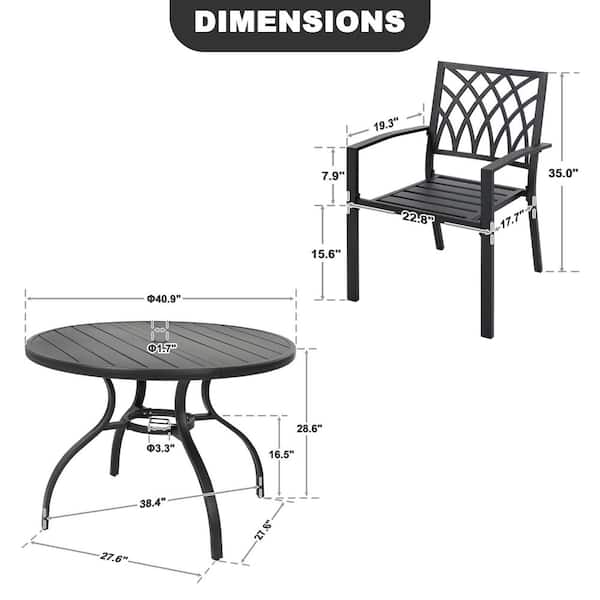 Black 5-Piece Metal Round Outdoor Dining Set with Umbrella Hole and 4 Stackable Chairs