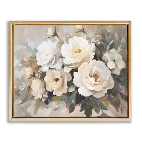 Stupell Industries Blushing Cream Bouquet by Petal Prints Design Gold Floater Frame Nature Graphic Art Print 25 in. x 31 in.