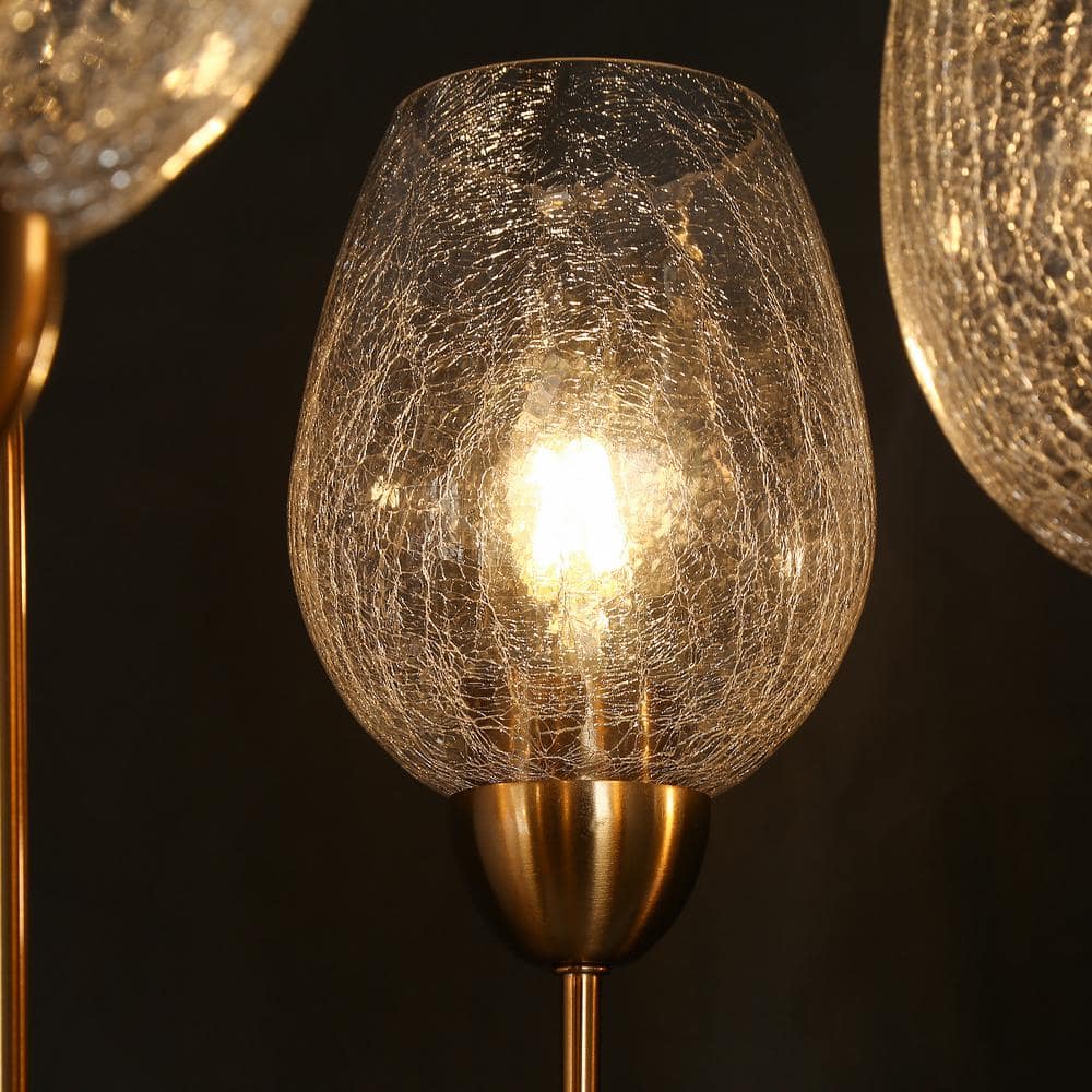 Gold Brass 8-Light Chandelier with Crackled Glass Shades