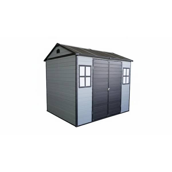 8 ft. W x 6 ft. D Gray and Black Resin Shed with Lockable Door, Floor and 2 Windows (48 sq. ft. )