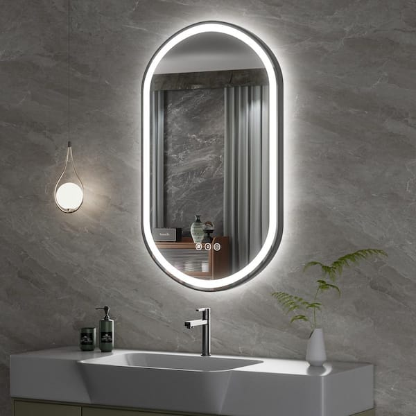 24 in. W x 40 in. H Oval Framed Anti-Fog 3-Colors Dimmable LED Light Wall Bathroom Vanity Mirror with Memory