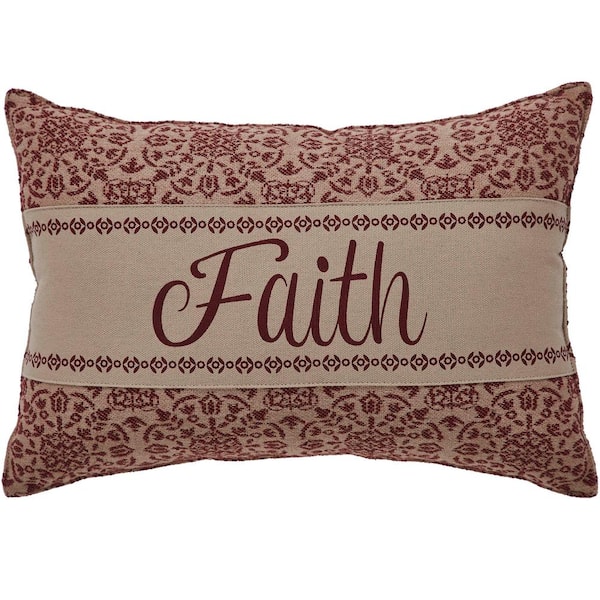 VHC BRANDS Custom House Natural Burgundy Country Jacquard Faith 9.5 in. x 14 in. Throw Pillow