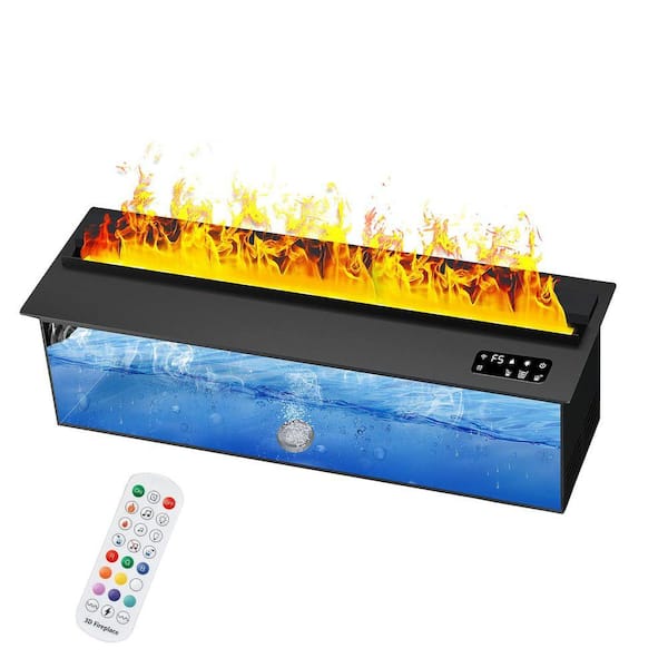 30 in. Recessed Freestanding Electric Fireplace in Black, Water Vapor Fireplace with Remote, Timer, Touch 9-Colors Flame