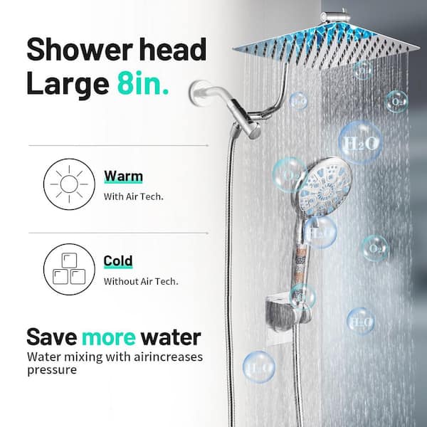 Rainfull 2-in-1 9-Spray Patterns Adjustable Fixed Shower Head with Filter 2.5 GPM and Handheld Shower Head in Chrome