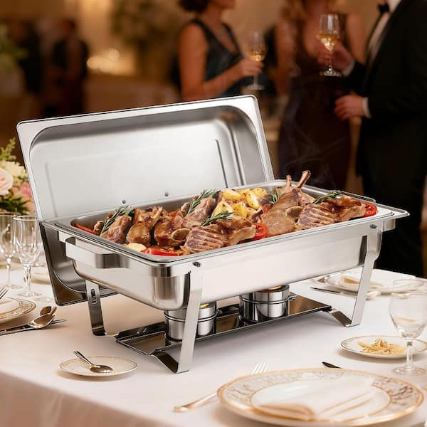 Volenca 2-Pack Rectangular Chafing Dish Set, 9 Qt, Stainless Steel