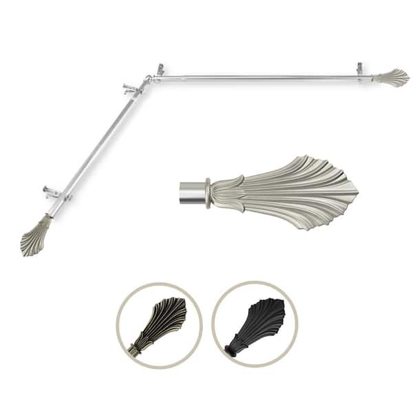 Rod Desyne 13/16" Dia Adjustable 48" to 84" Single Corner Window Curtain Rod in Satin Nickel with Fin Finials