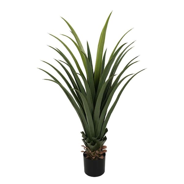 3.7 ft. / 44.1 in Artificial Spiked Agave Plant in Black Planter Faux Agave Plant for Indoor Outdoor Decor