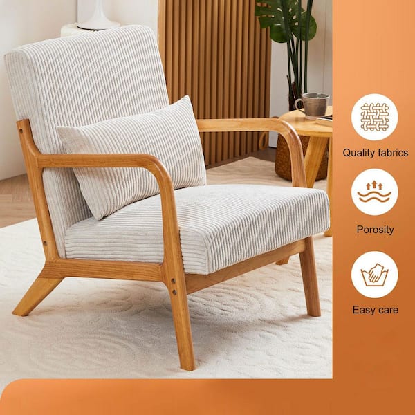 JUJABU Beige Modern Accent Arm Chair with Pillow and Solid Wood