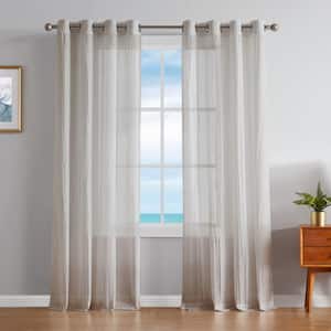 Cordelia Taupe Faux Linen Crushed 52 in. W x 84 in. L Grommet Window Sheer Curtains (2 Panels)