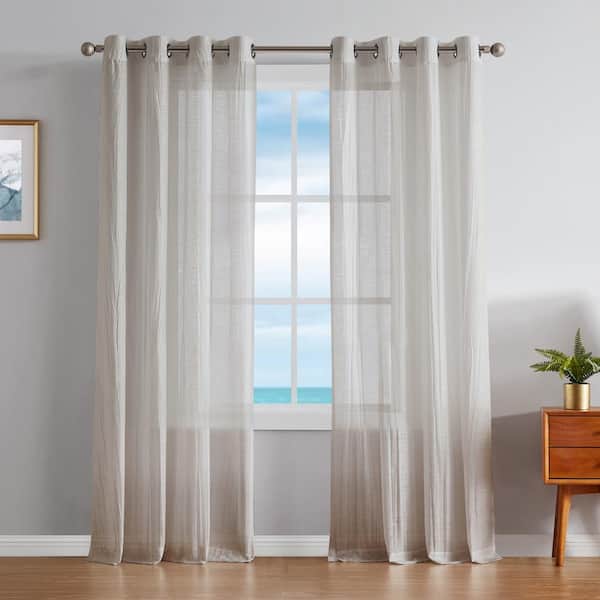 Nautica Cordelia Taupe Faux Linen Crushed 52 in. W x 84 in. L Grommet Window Sheer Curtains (2 Panels)