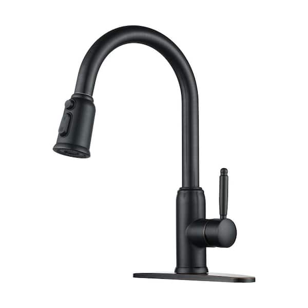 IVIGA 3 Functions Single Handle Pull Down Sprayer Kitchen Faucet with Deckplate in Stainless Steel Oil Rubbed Bronze