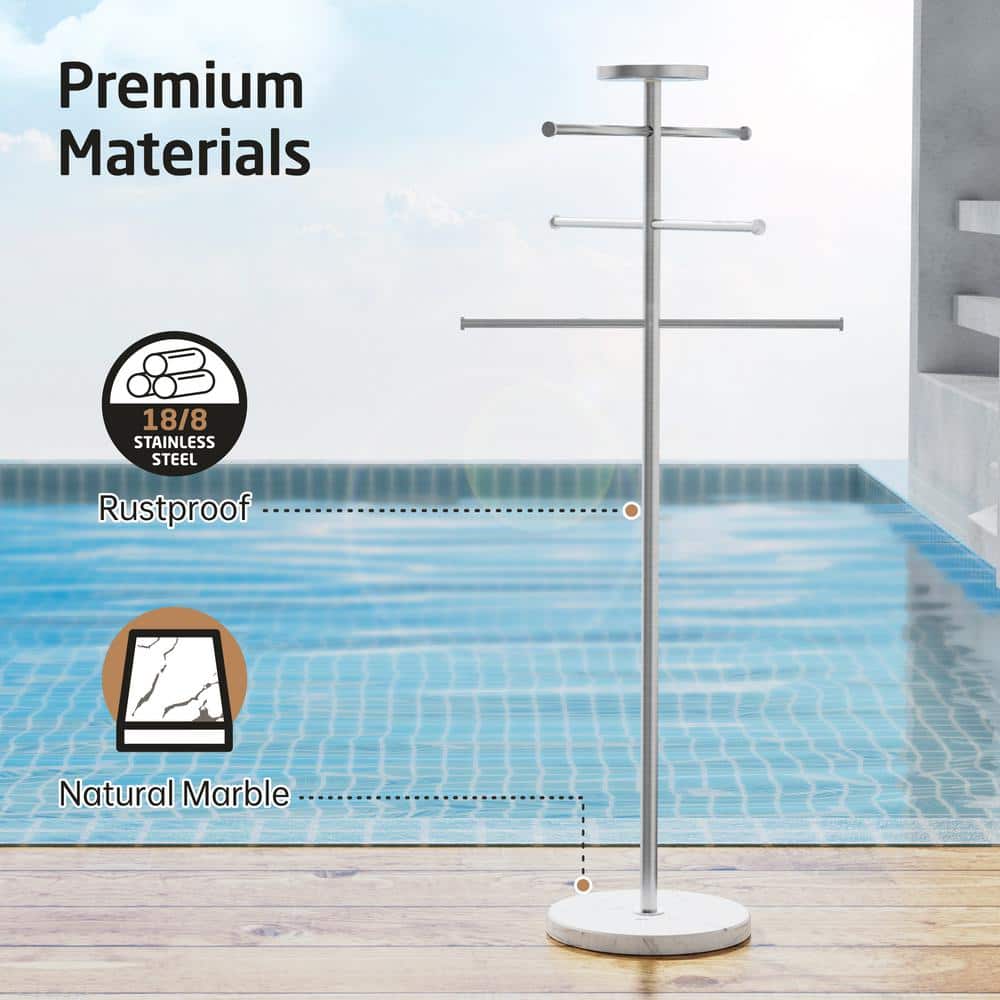 Brushed Steel Freestanding Towel Rack with Marble Base