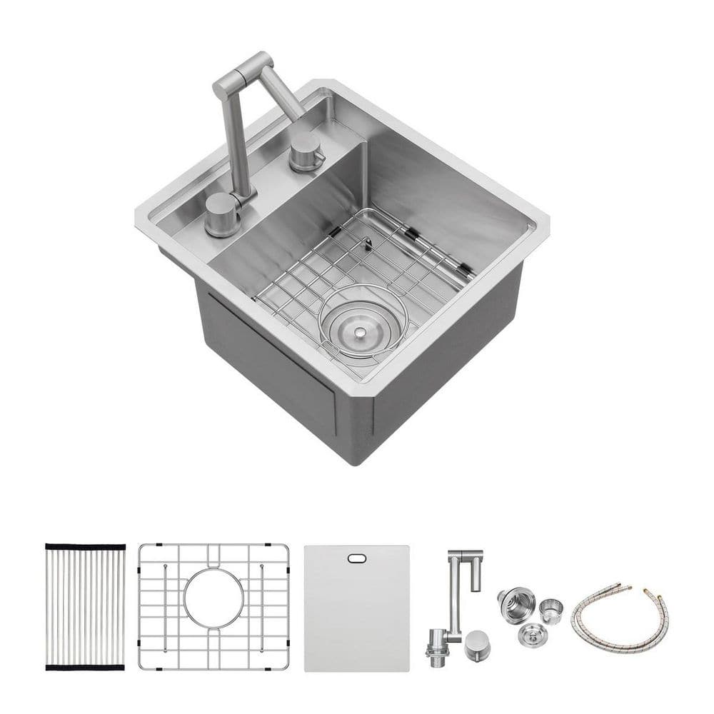 15 in. Drop-In Single Bowl 16-Gauge Brushed Nickel Stainless Steel Kitchen Sink with Folding Faucet and Accessories price history on PriceWatchPro