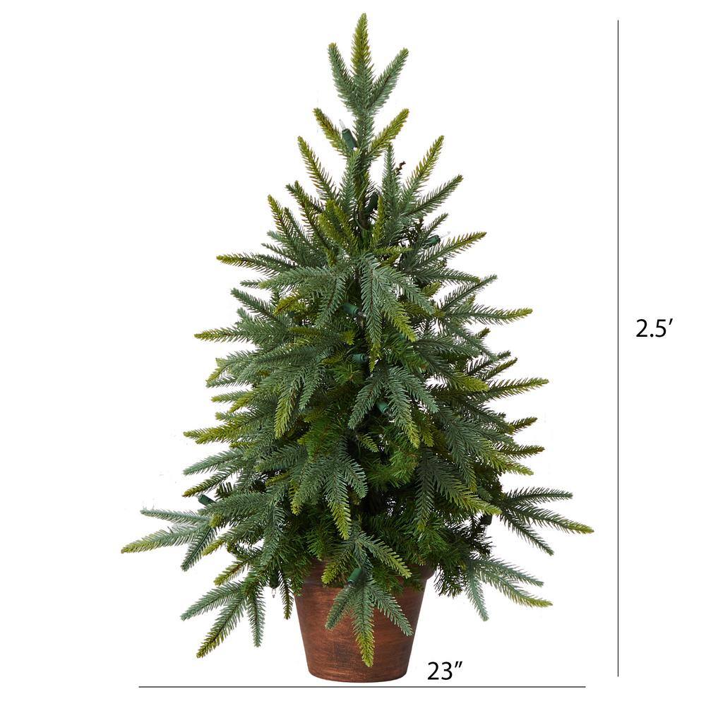 2.5ft Green Douglas Fir Tabletop Christmas Tree with Copper Planter and LED Lights