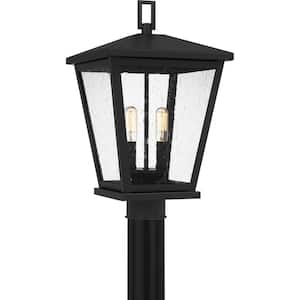 Joffrey 10.5 in. 2-Light Matte Black Outdoor Post Light Kit with Clear Seeded Glass
