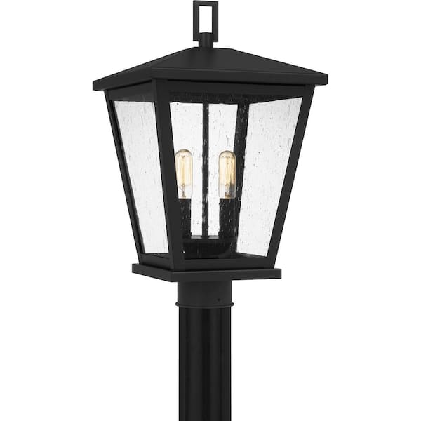 Quoizel Joffrey 10.5 in. 2-Light Matte Black Outdoor Post Light Kit with Clear Seeded Glass