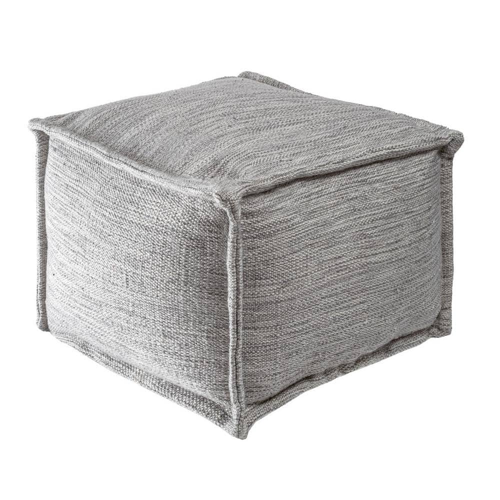 Contemporary Gray Flatwoven Indoor/Outdoor Ottoman Pouf