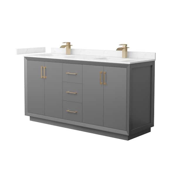 Wyndham Collection Strada 66 in. W x 22 in. D x 35 in. H Double Bath Vanity in Dark Gray with Carrara Cultured Marble Top