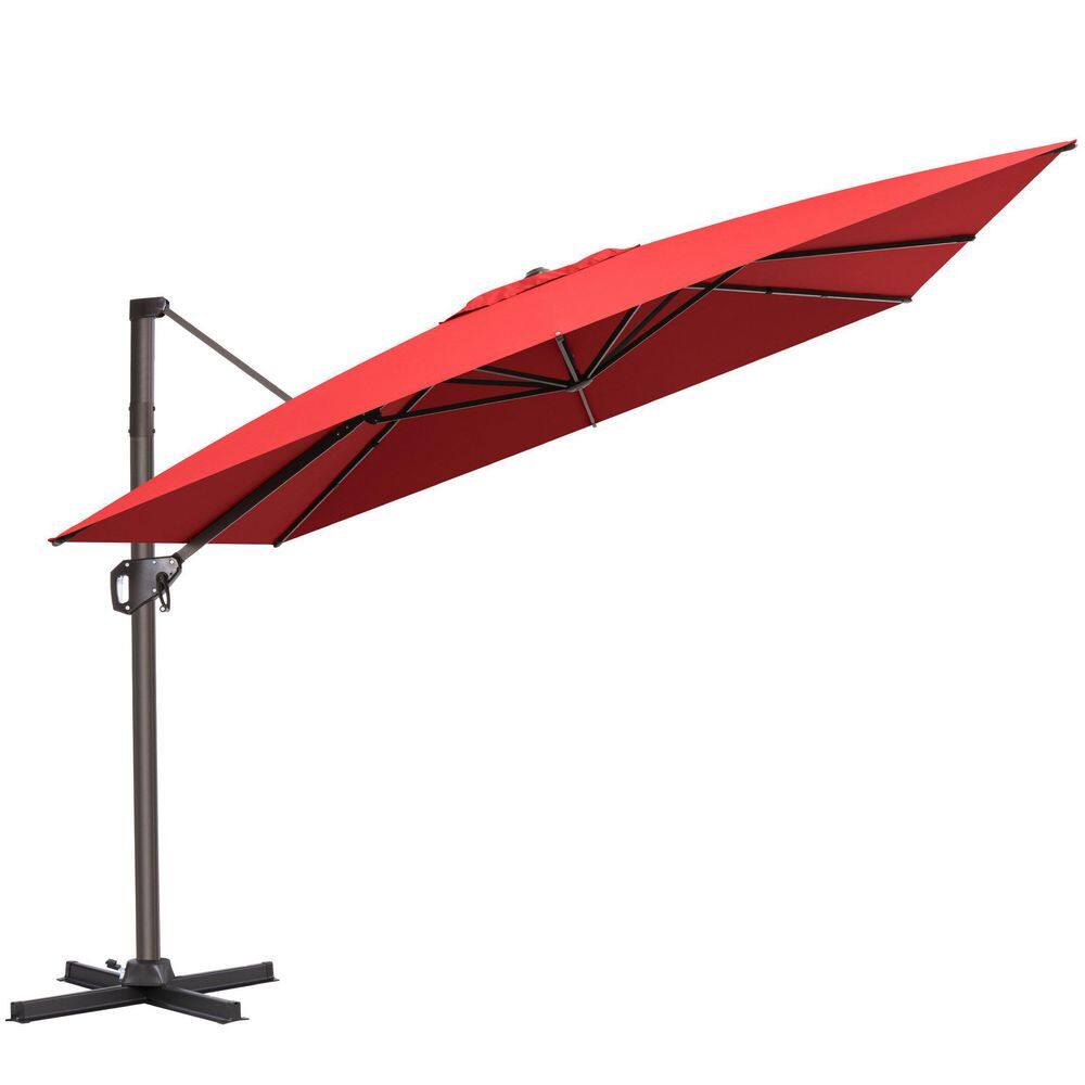 10 ft. Square Swivel Polyester 360° Rotation Cantilever Tilt Patio Umbrella in Red