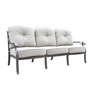 Dark Black Frame 3-seat Aluminum Outdoor Chaise Lounge Sofa with CushionGuard White Cushions