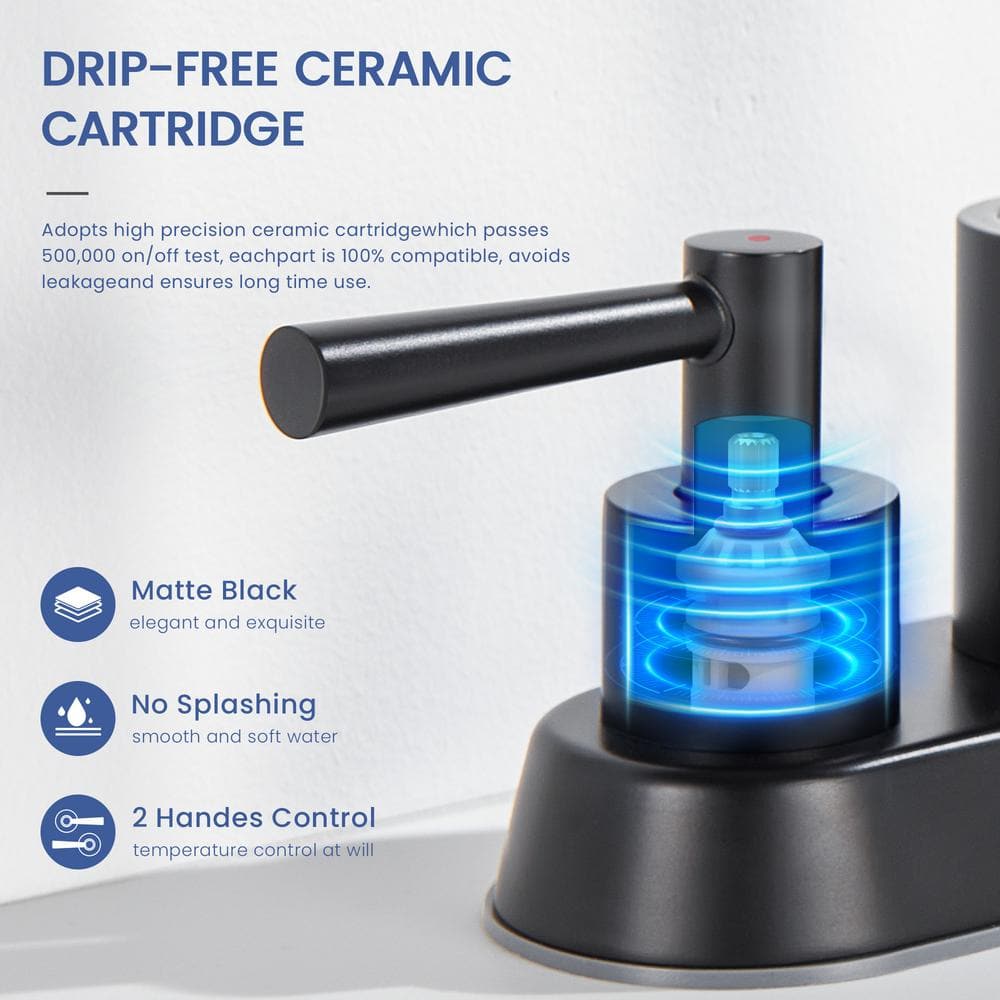 Matte Black Stainless Steel Double Handle Bathroom Faucet