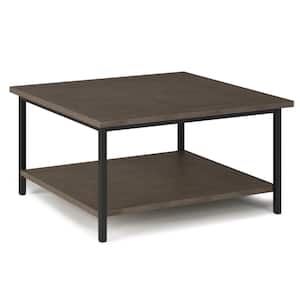 Skyler 34 in. Walnut Brown Square Wood Top Coffee Table with Shelf