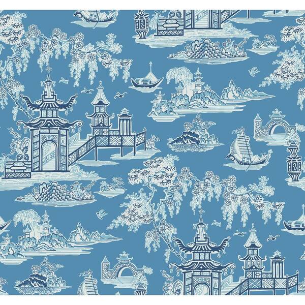 York Wallcoverings Peaceful Temple Removable Wallpaper Blue Paper Strippable Roll (Covers 60.75 sq. ft.)