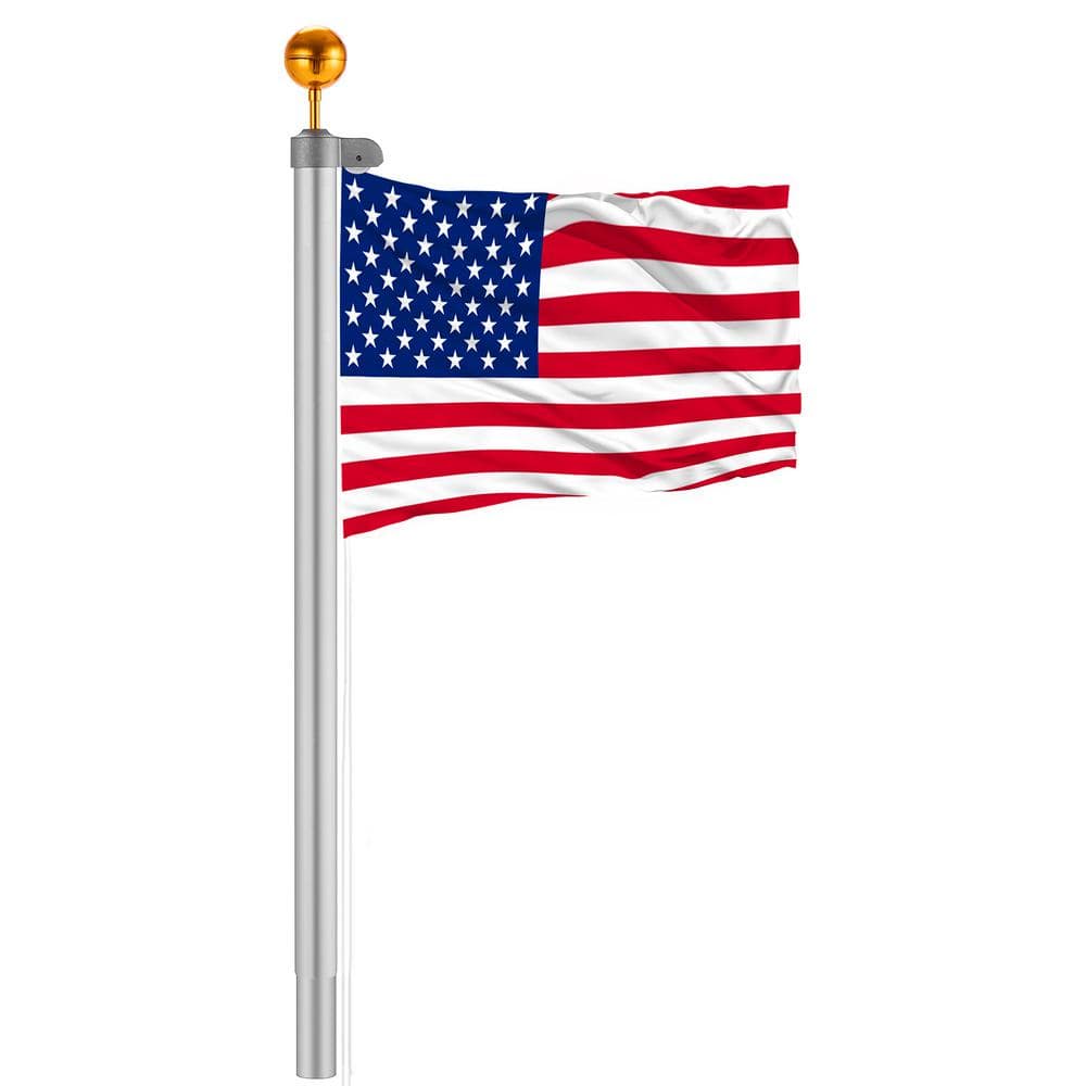 Screwdriver 2 Flags 20Ft Sectional Flag Aluminum Pole Kit 3'x5' US Flag 