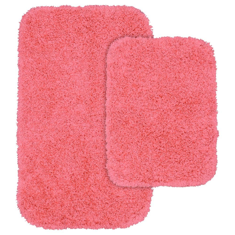 Jazz Pink Shaggy Nylon Washable Bath Rug Set