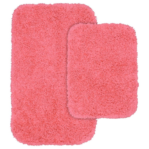 Jazz Pink 21 in. x 34 in. Washable Bathroom 2-Piece Rug Set