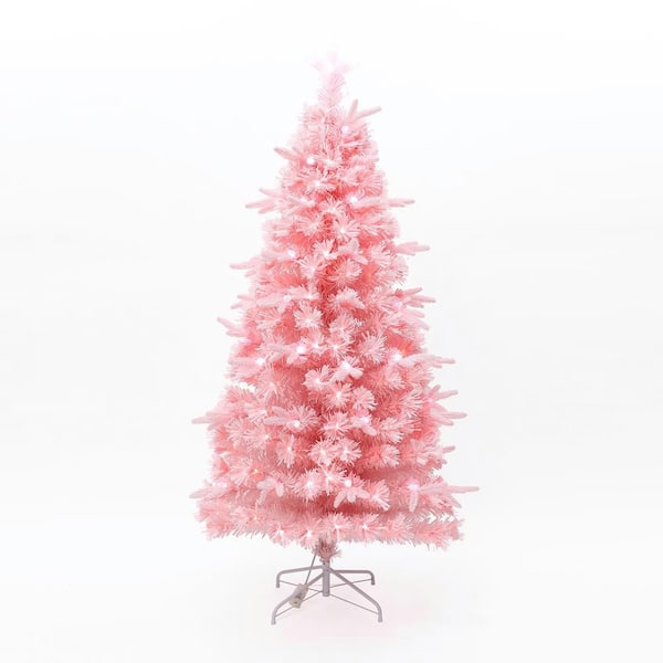 6 ft. Prelit Pink Cherry Blossom Artificial Christmas Tree with Fiber Optic Lights and Pinecone Star Topper