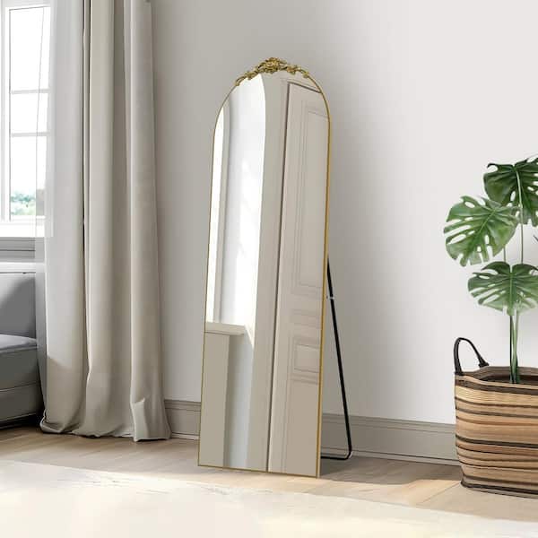 Lirago 64 in. x 21 in. Modern Arched Shape Gold Framed Gold Full Length Floor Mirror Standing Mirror