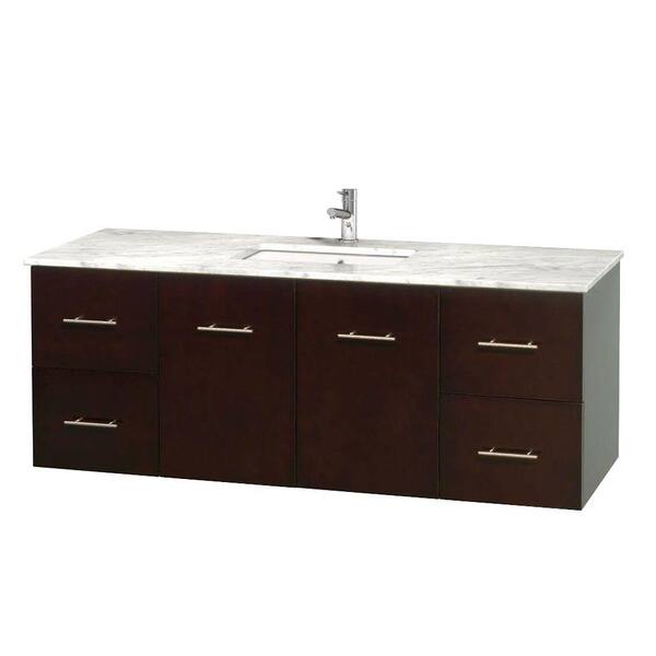 Wyndham Collection Centra 60 in. Vanity in Espresso with Marble Vanity Top in Carrara White and Under-Mount Sink