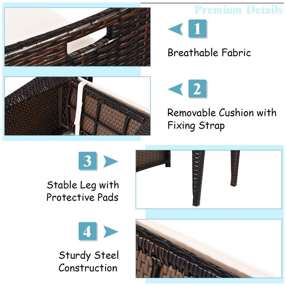 Compact Brown Wicker Outdoor Patio Set with Cushions and Glass Table