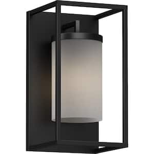 Black Outdoor Hardwired Caged Cylinder Sconce with Frosted Glass and No Bulbs Included