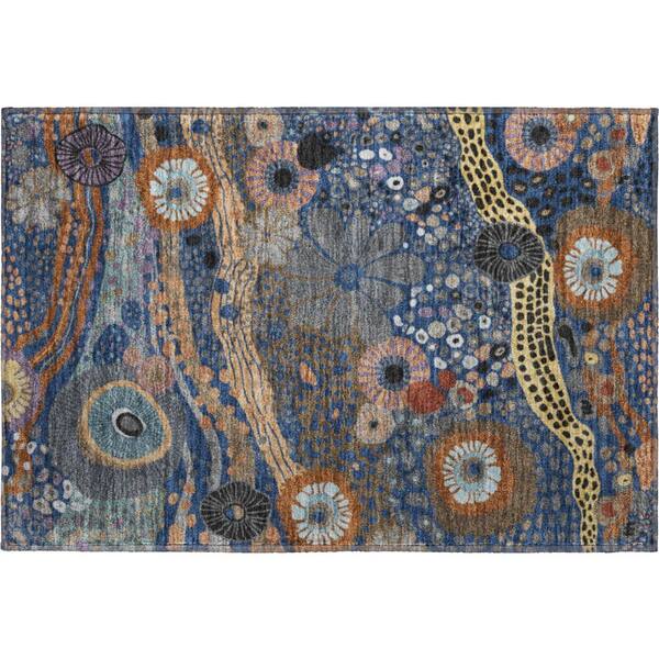 Mayfield Premium Machine Washable Abstract AMF2498 Navy 2 ft. x 3 ft. Accent Rug