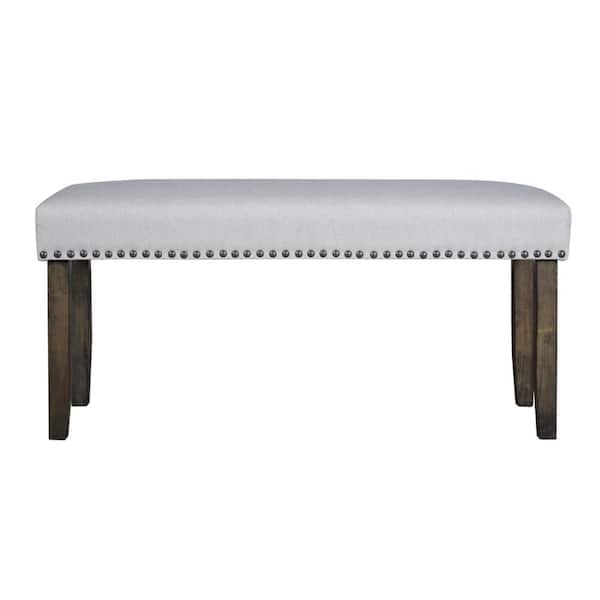 Benjara 42.5 in. Gray and Brown Backless Bedroom Bench with Nailhead Accent and Tapered Legs