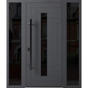 0130 60 in. x 80 in. Right-hand/Inswing 2 Sidelights Tinted Glass Grey Steel Prehung Front Door with Hardware
