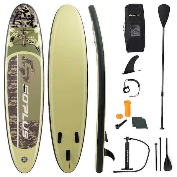 Costway 132 in. Green PVC Inflatable Stand Up Paddle Board Surfboard with Pump Aluminum Paddle