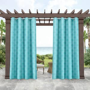 Island Tile Blue Radiance Geometric Light Filtering Grommet Top Indoor/Outdoor Curtain, 54 in. W x 96 in. L (Set of 2)