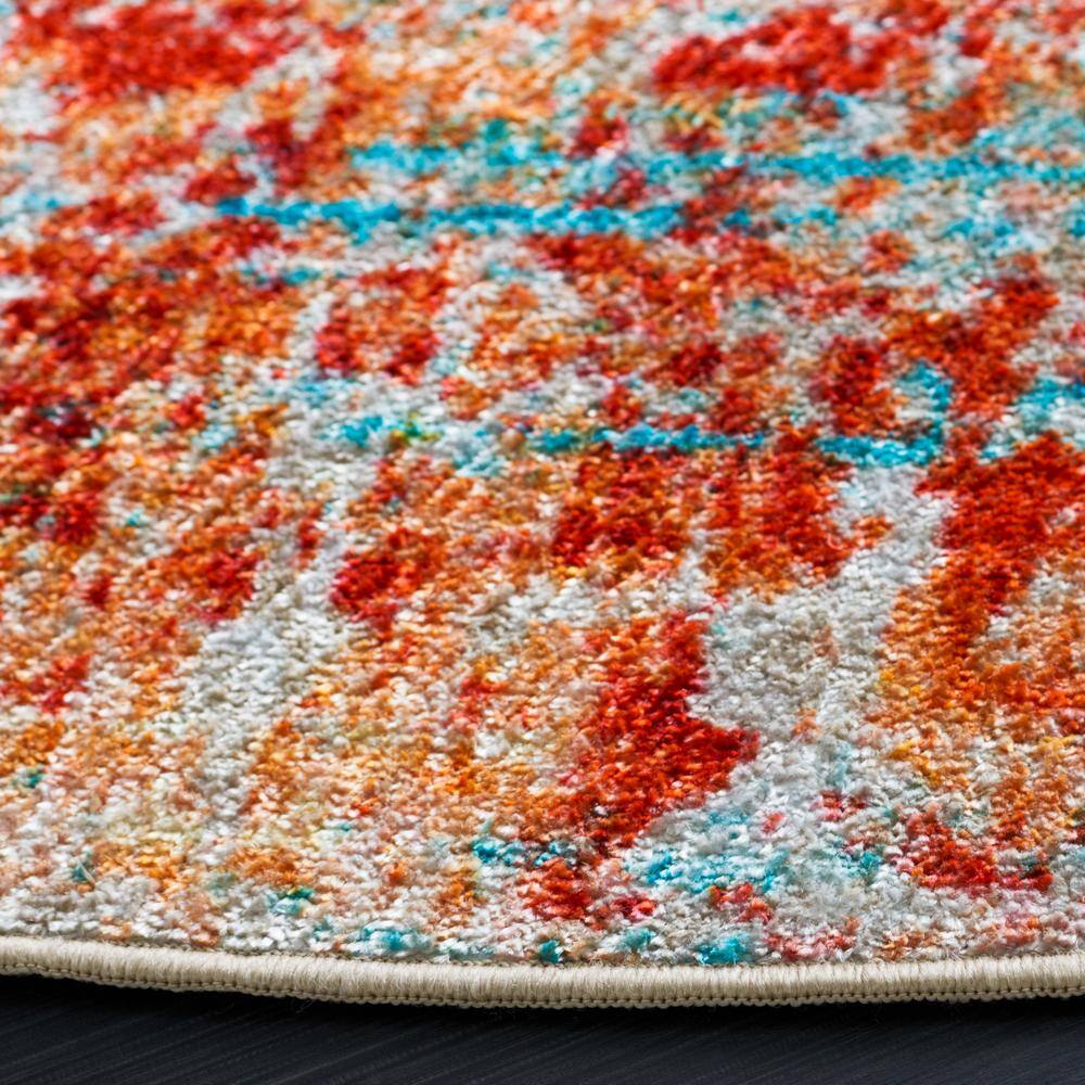 Red and Light Blue Round Washable Synthetic Area Rug