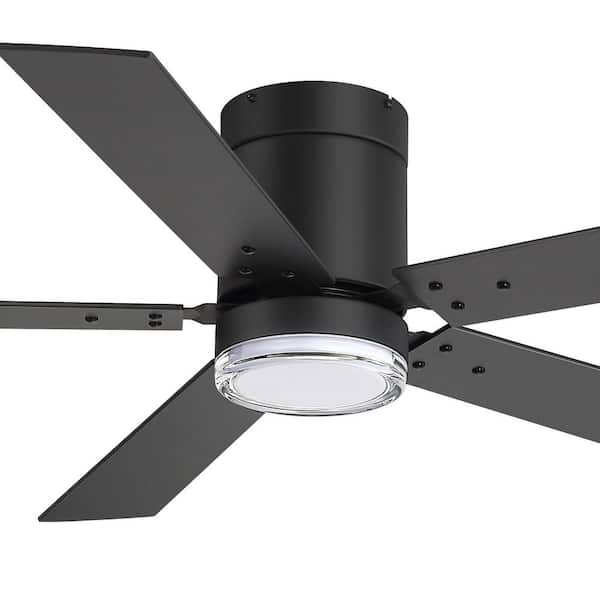 Propeller 52 in. Indoor Standard Black Flush Ceiling Fan with Integrated LED Light, 5-Black Blades and Remote Included