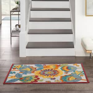 Aloha Multicolor 3 ft. x 4 ft. Floral Contemporary Indoor/Outdoor Patio Kitchen Area Rug