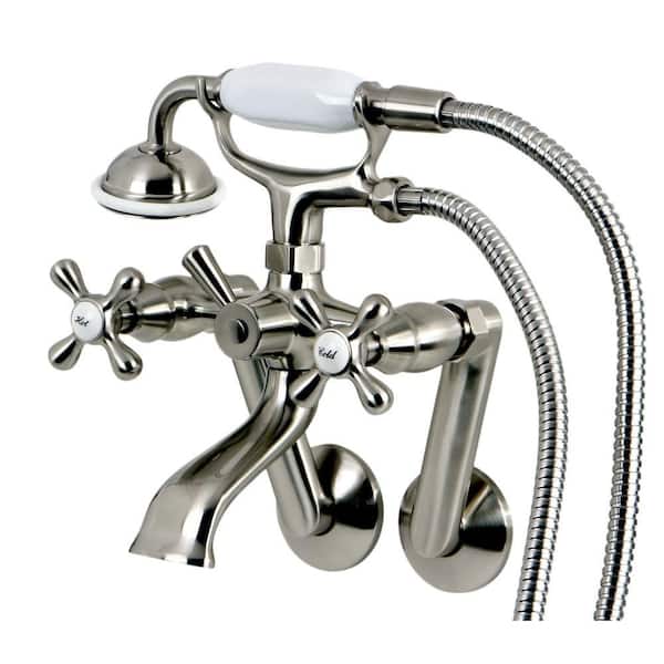 Kingston Brass Victorian 3-Handle Tub Wall Claw Foot Tub Faucet with Hand shower in Brushed Nickel