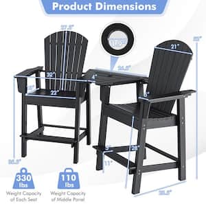 Black HDPE Adirondack Chair with Middle Connecting Tray (Set of 2)
