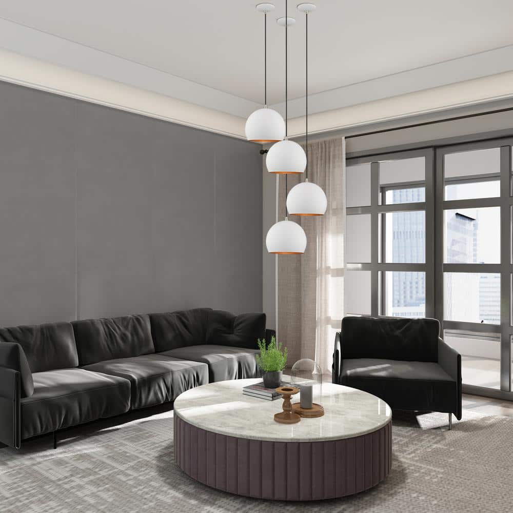 Contemporary 1-Light Mini Pendant in White with Gold Interior Finish