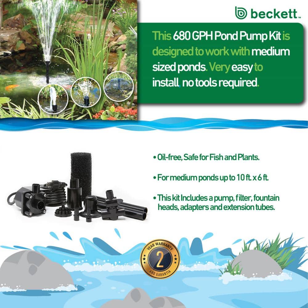 Beckett 680 GPH Black Resin Submersible Pond Pump Kit